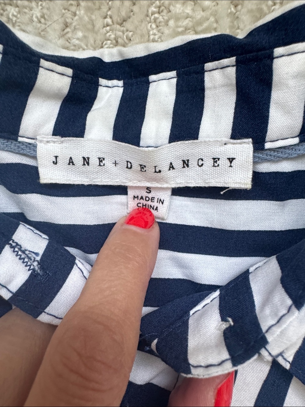 Navy and White Striped Button-Up Shirt - Picture 3 of 7